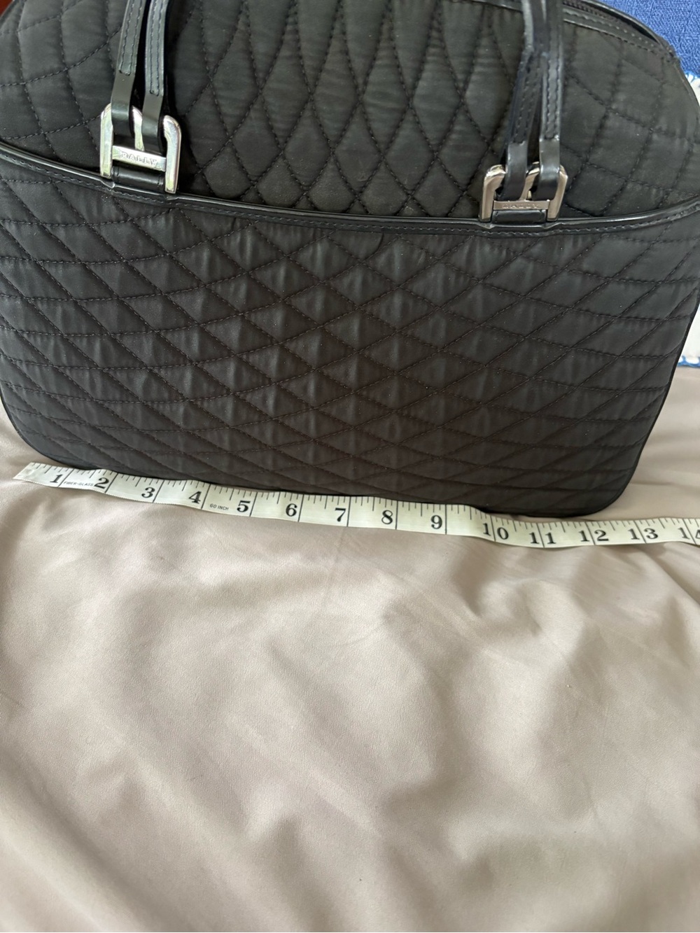 VINTAGE BALLY Black Quilted Nylon Satchel Top Handle Shoulder Bag Leather Trim - Picture 7 of 16